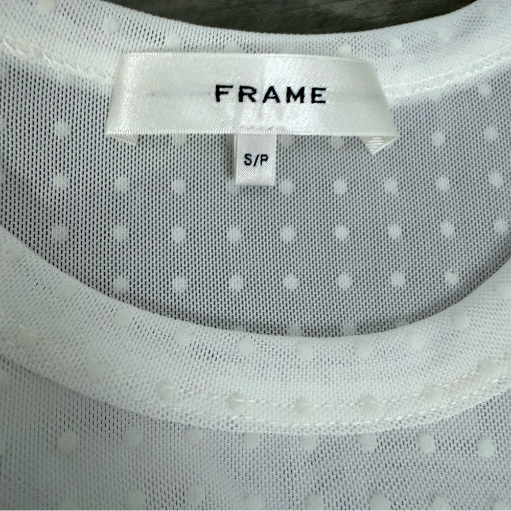 Frame The Mesh Polka Dot Top in Cream Off White S Sheer Cewneck Long Sleeve $278 - Picture 13 of 16